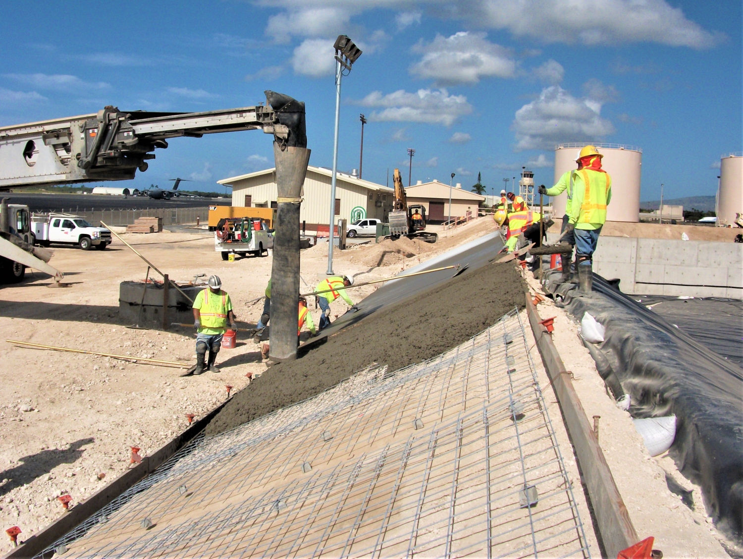 Pouring concrete for the fuel containment area
